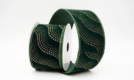 Groen lint met glitter, golf- en stippenpatroon_KW0474GC-3-127